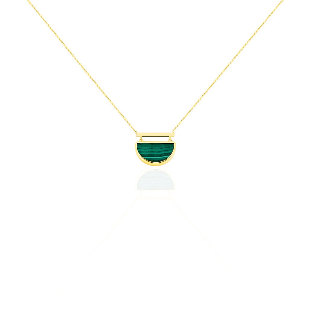 🦚 FLORECA Damen Collier Gold 375 (9 Karat) Malachit Grün Mond, Collier mit Stein