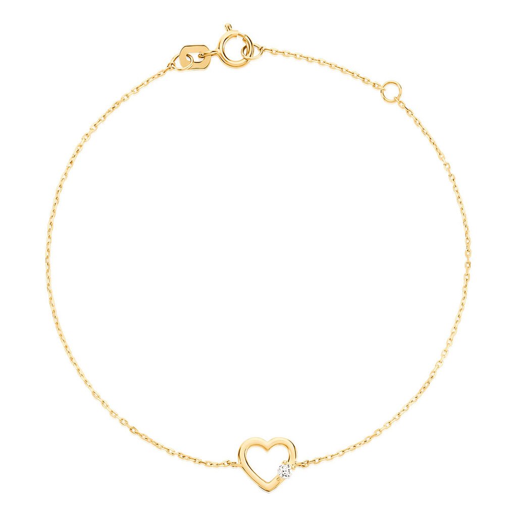 🦚 AMARI Damen Armband Gold 375 (9 Karat) Synthetischer Diamant Weiß 0,020 ct Herz, Armband mit Stein