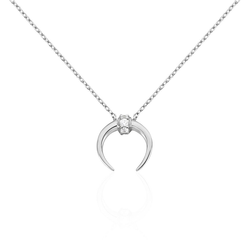 🦚 WARBA Damen Collier Silber 925 Zirkonia Weiß Horn, Collier mit Stein