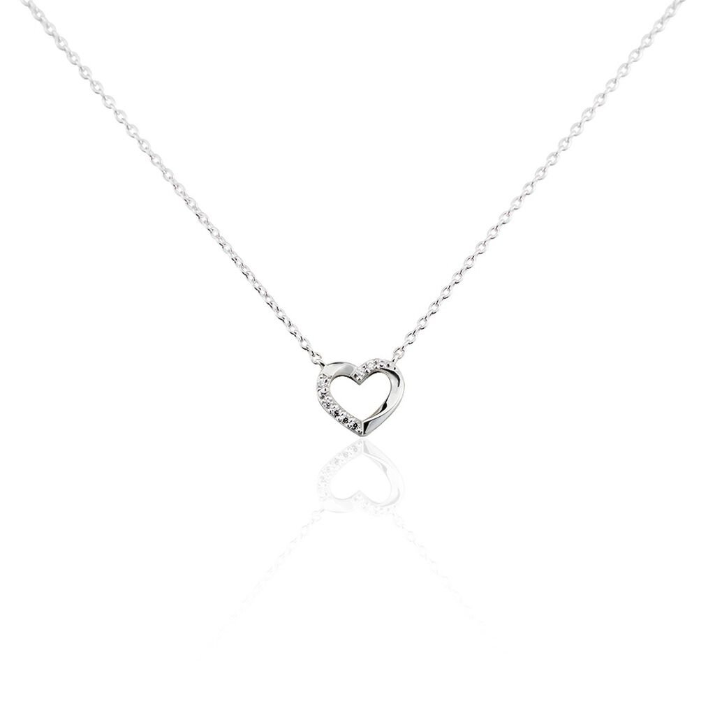 🦚 ASHLEY HERZ 19 Damen Collier Silber 925 Zirkonia Weiß 0,03 ct Herz B 1,2 mm, Collier mit Stein
