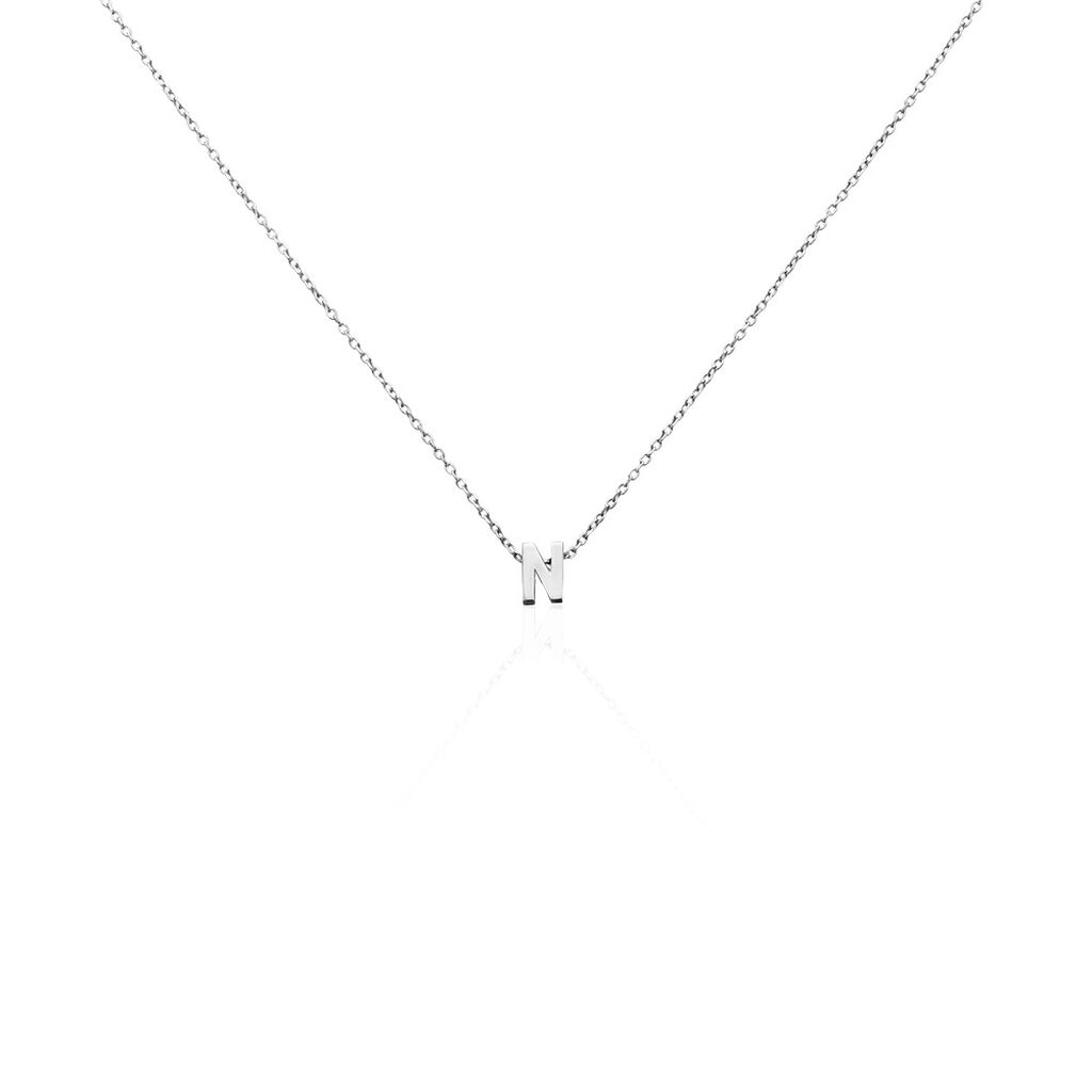 🦚 Damen Collier Silber Silber 925 Buchstabe N, Collier ohne Stein