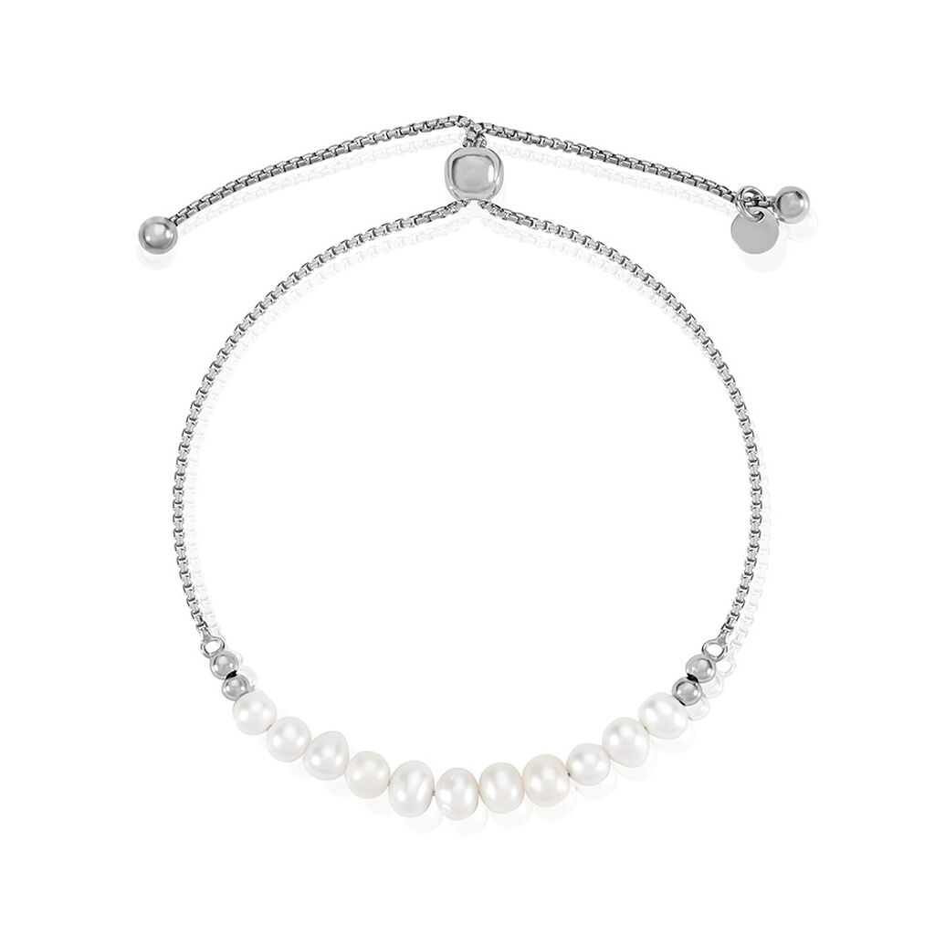 🦚 Boules Damen Armband Silber Silber 925 Zuchtperle Weiß 5,1 ct B 1,5 mm, Armband mit Stein