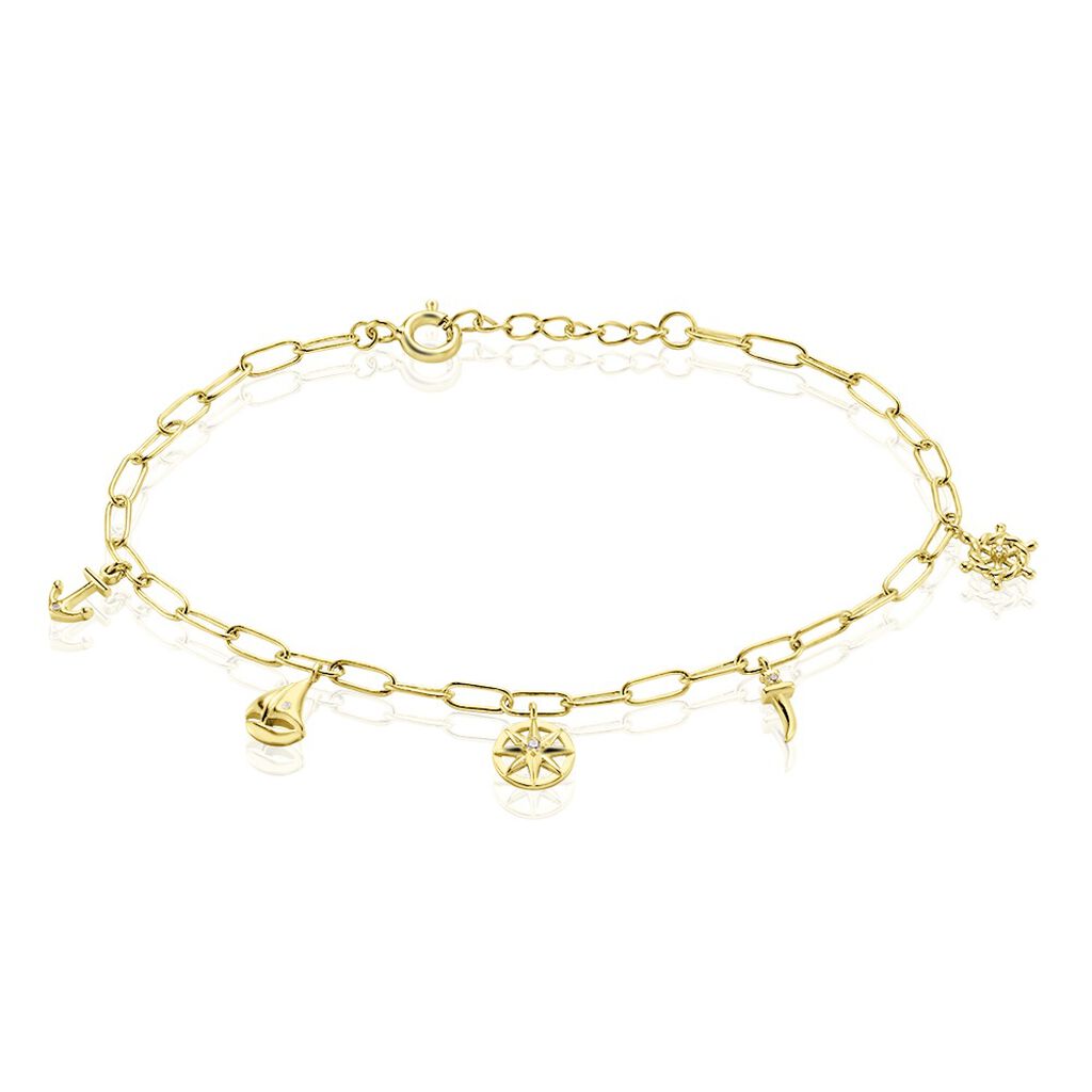 🦚 ZOE Damen Armband Silber vergoldet 925 Zirkonia Weiß Anker, Armband mit Stein