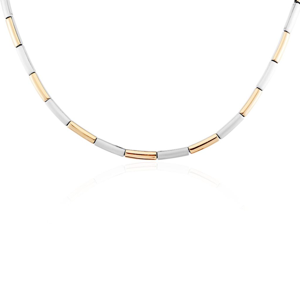 🦚 EMBER Damen Collier Titan Bicolor Silber/Roségold Rechteckig B 4 mm, Collier ohne Stein
