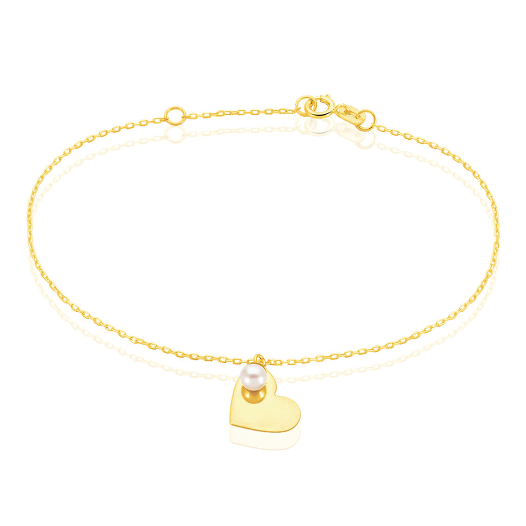 🦚 LIKE Damen Armband Gold 375 (9 Karat) Zuchtperle Perlmutt Herz, Armband mit Stein