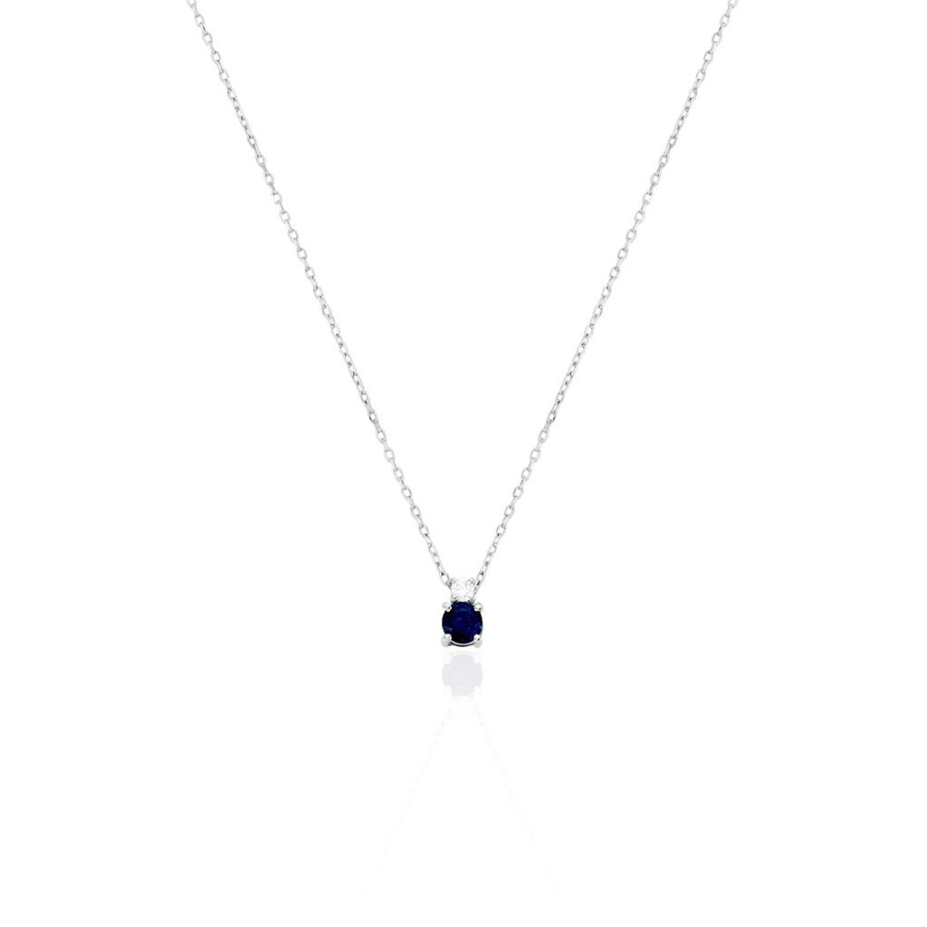 🦚 ELISABETH Damen Collier Weißgold 585 (14 Karat) Saphir Blau 0,27 ct, Collier mit Stein