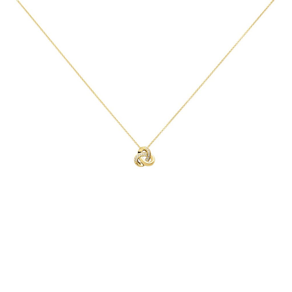 🦚 KNOT Damen Collier Gold 375 (9 Karat) Diamant Weiß 0,05 ct B 6 mm, Collier mit Stein