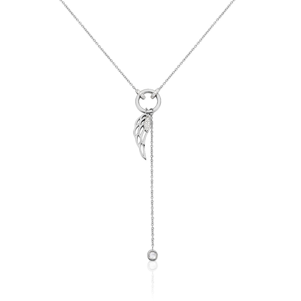 🦚 Damen Collier Silber 925 Zirkonia Weiß 0,09 ct Flügel, Collier mit Stein