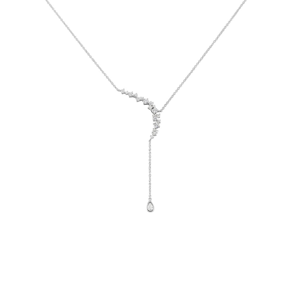 🦚 INA Damen Collier Silber 925 Zirkonia Weiß, Collier mit Stein