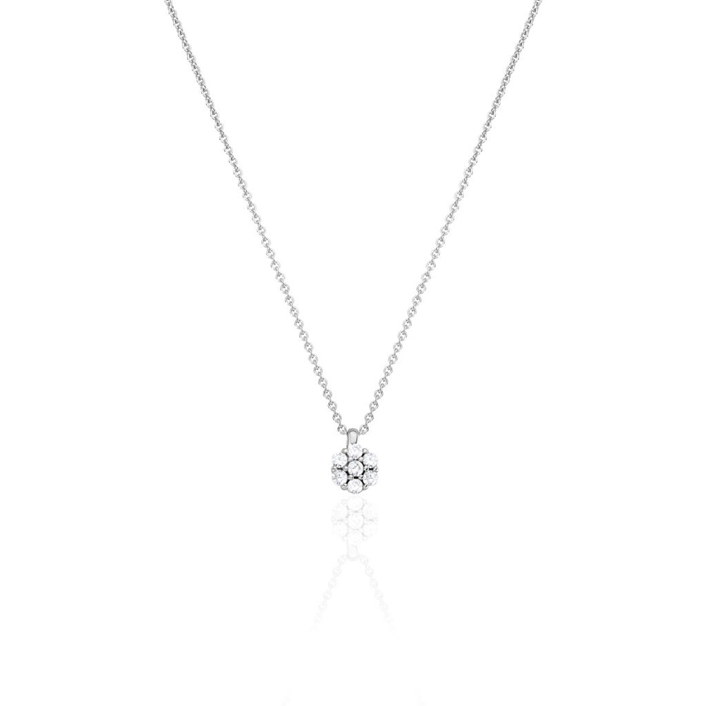 🦚 JAMILA Damen Collier Silber 925 Zirkonia Weiß Blume, Collier mit Stein