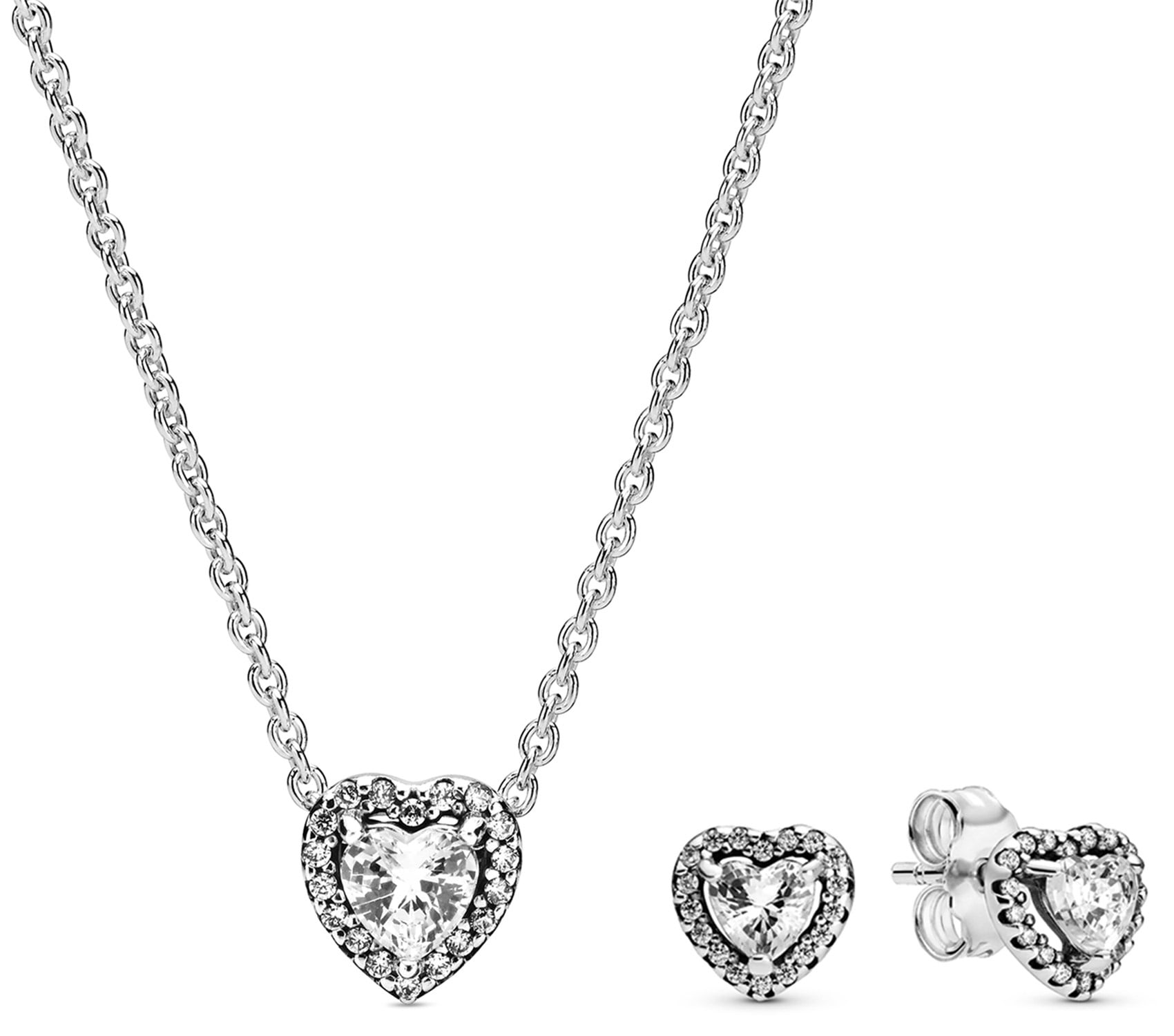 Pandora 28510 Damen-Geschenkset Halskette und Ohrringe Erhabenes Herz Weiß