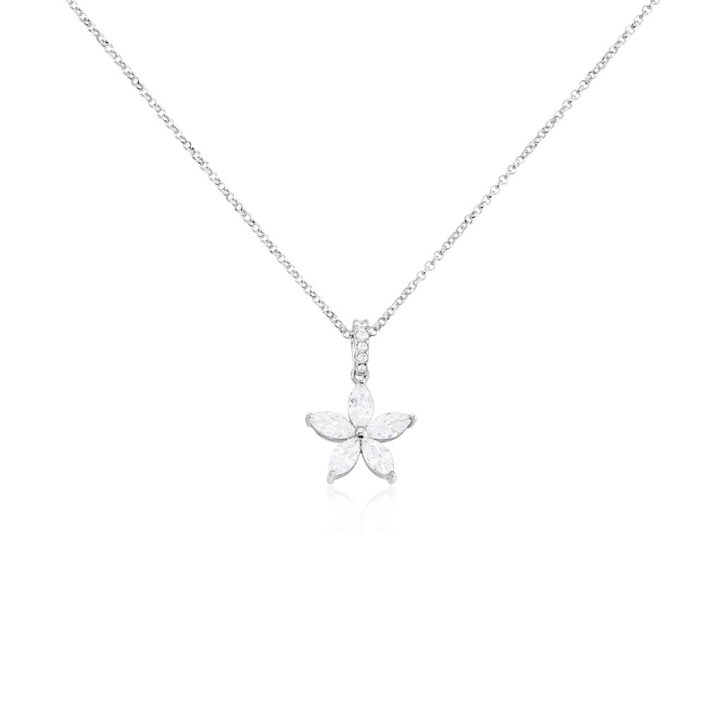 🦚 KENIA Damen Collier Silber 925 Zirkonia Weiß 1,69 ct Blume, Collier mit Stein