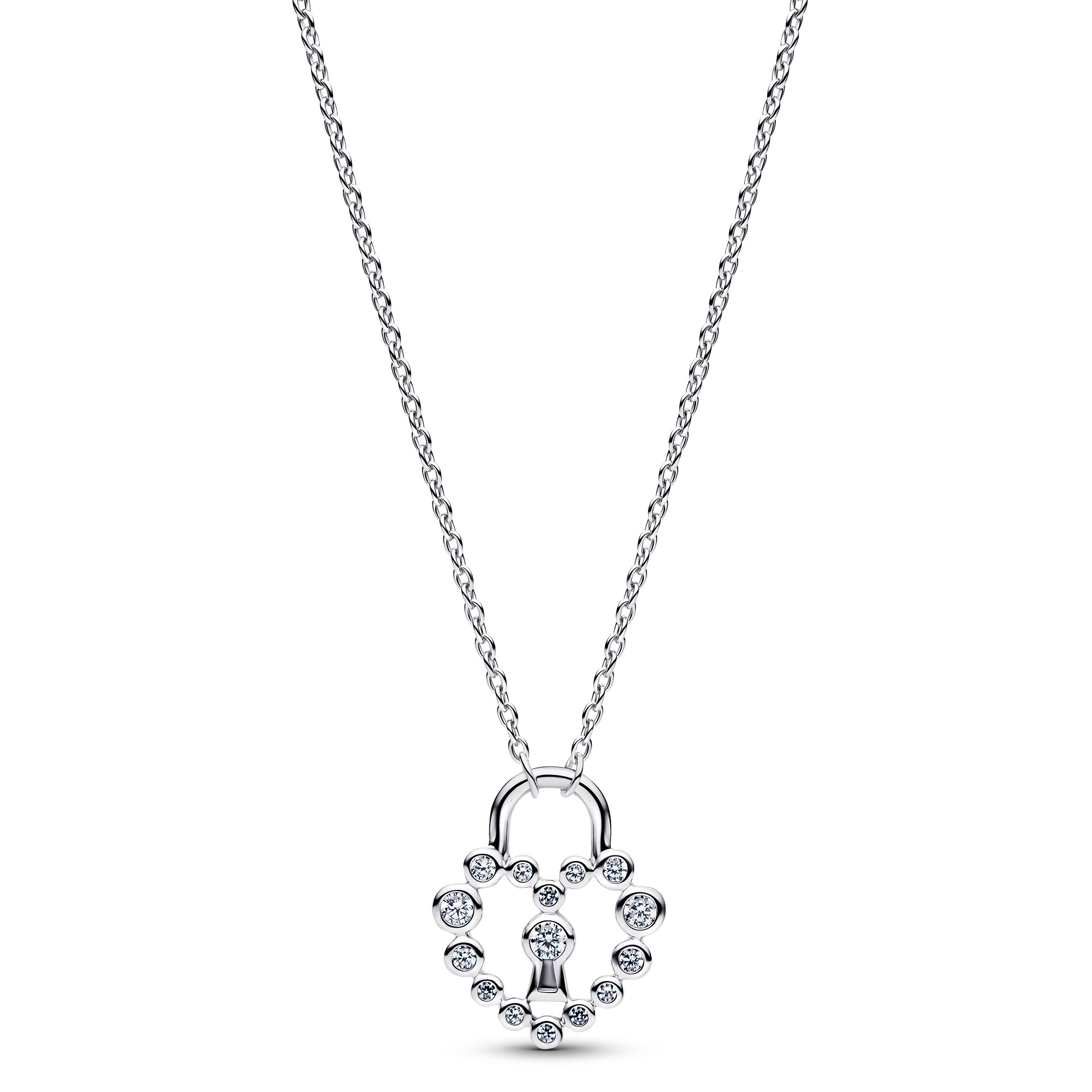 Pandora 394416C01-50 Damen-Kette Funkelndes Herzschloss Silber