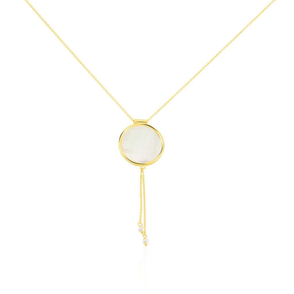 🦚 LIA Damen Collier Gold 375 (9 Karat) Perlmutt Perlmutt Kreis, Collier mit Stein
