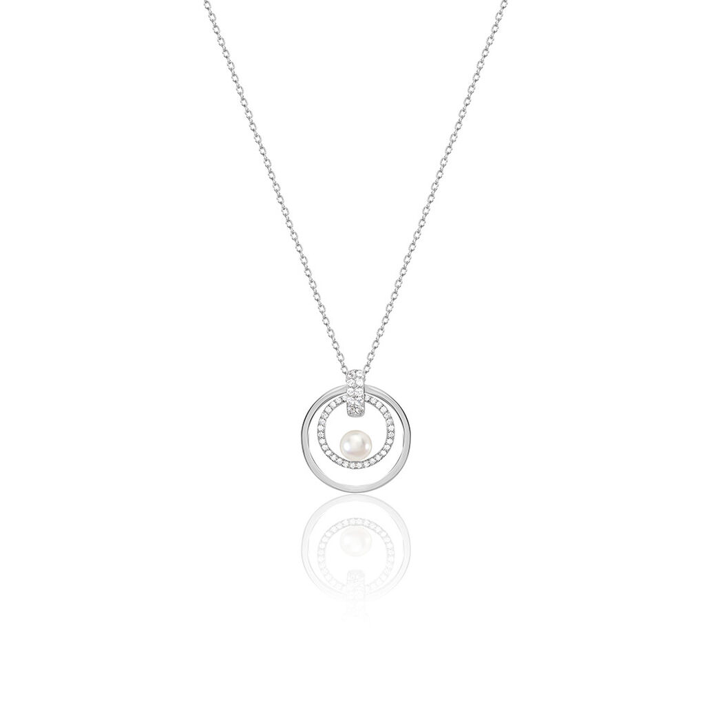 🦚 Taomina Damen Collier Silber 925 Zuchtperle Weiß 0,75 ct Kreis B 1,2 mm, Collier mit Stein