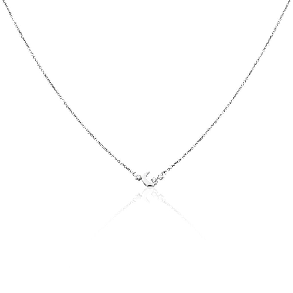 🦚 MADINA Damen Collier Silber 925 Zirkonia Weiß 0,15 ct Mond B 2,5 mm, Collier mit Stein