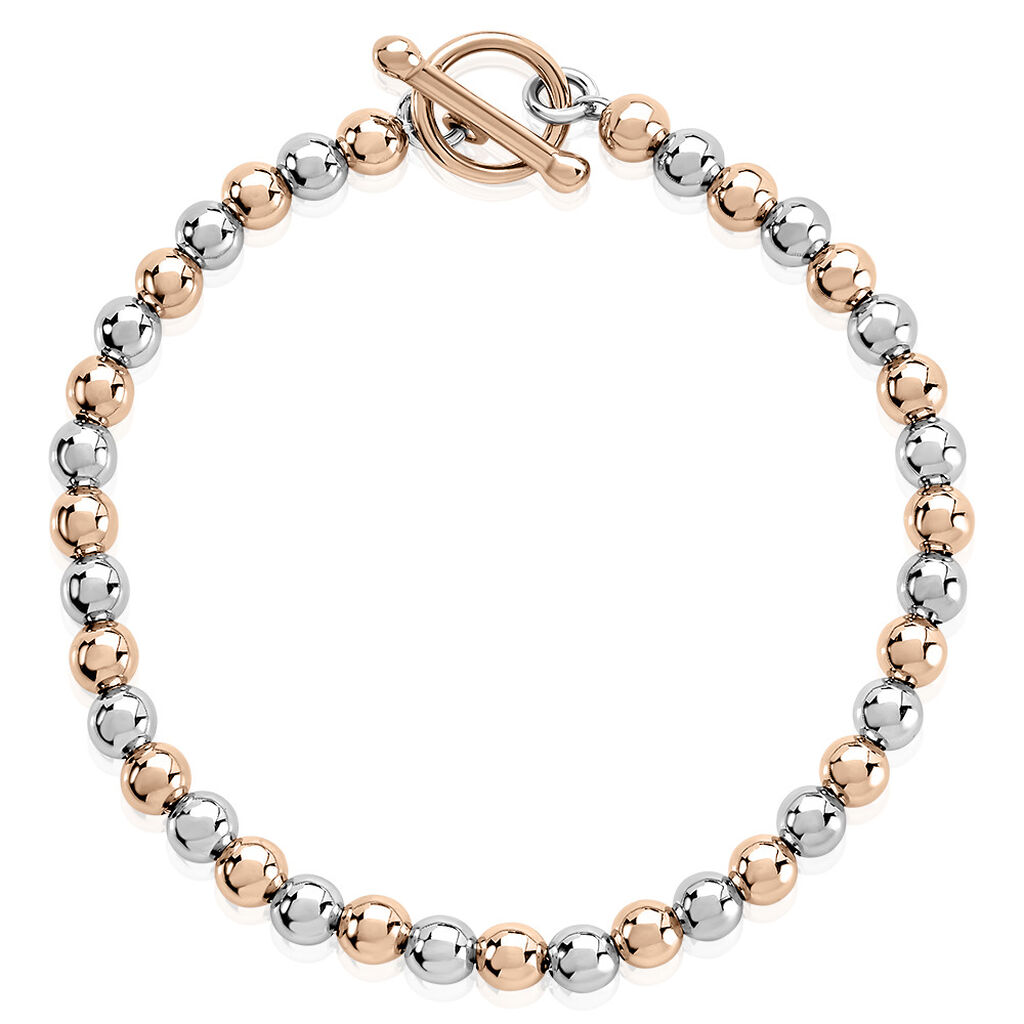 🦚 ZAYLA Damen Armband Silber Bicolor Silber/Roségold 925 Ball B 5 mm, Armband ohne Stein