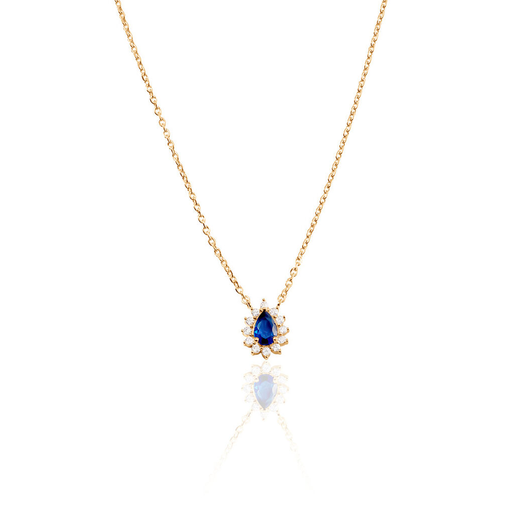 🦚 GENEVIEVE Damen Collier Vergoldet Zirkonia Blau Tropfen, Collier mit Stein