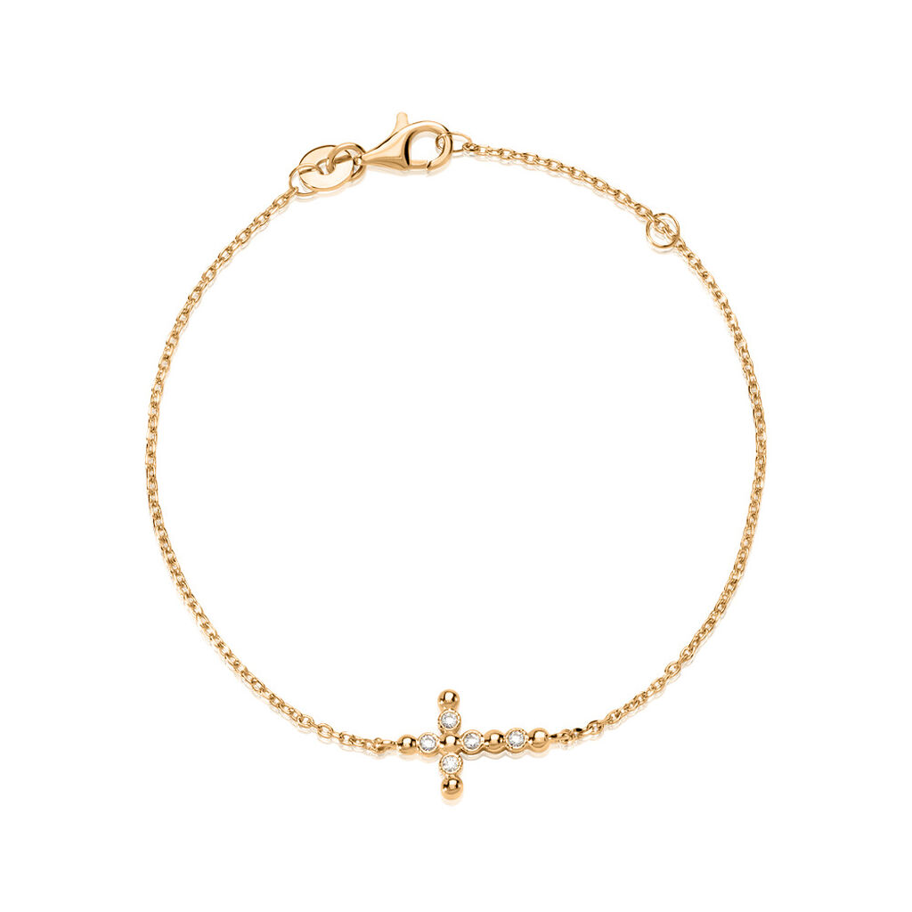 🦚 ASPEN Damen Armband Vergoldet Zirkonia Weiß Religiöses Kreuz, Armband mit Stein