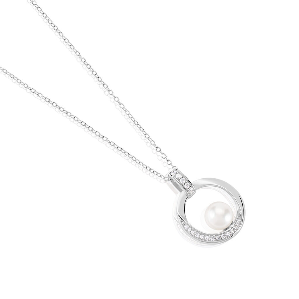 🦚 Eternita Damen Collier Silber 925 Zuchtperle Weiß 3,34 ct Kreis, Collier mit Stein