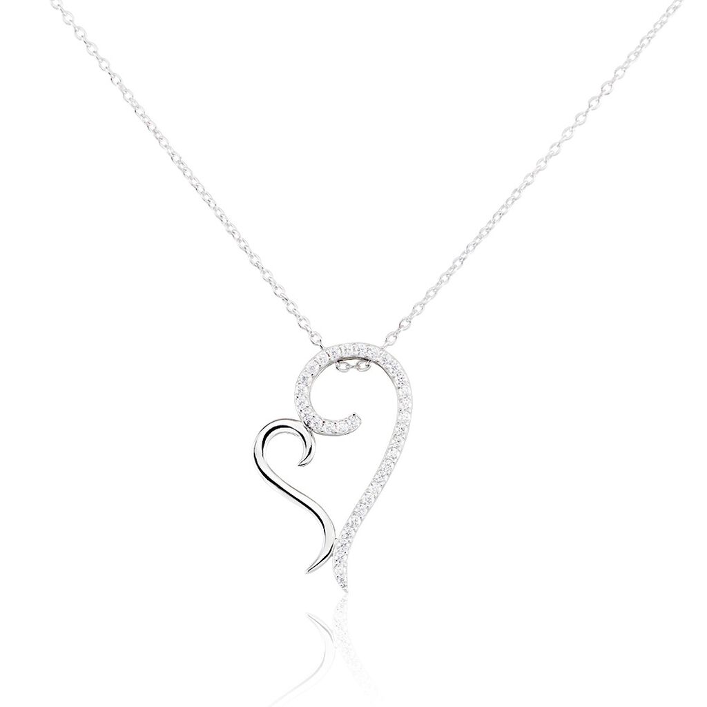 🦚 ALYSSJA HERZ 5 Damen Collier Silber 925 Zirkonia Weiß 0,13 ct Herz B 1,2 mm, Collier mit Stein