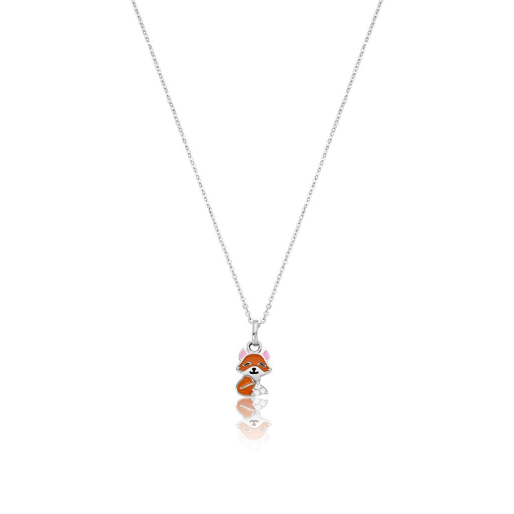 🦚 FOXY Kinder Collier Silber 925 Zirkonia Weiß Fuchs, Collier mit Stein