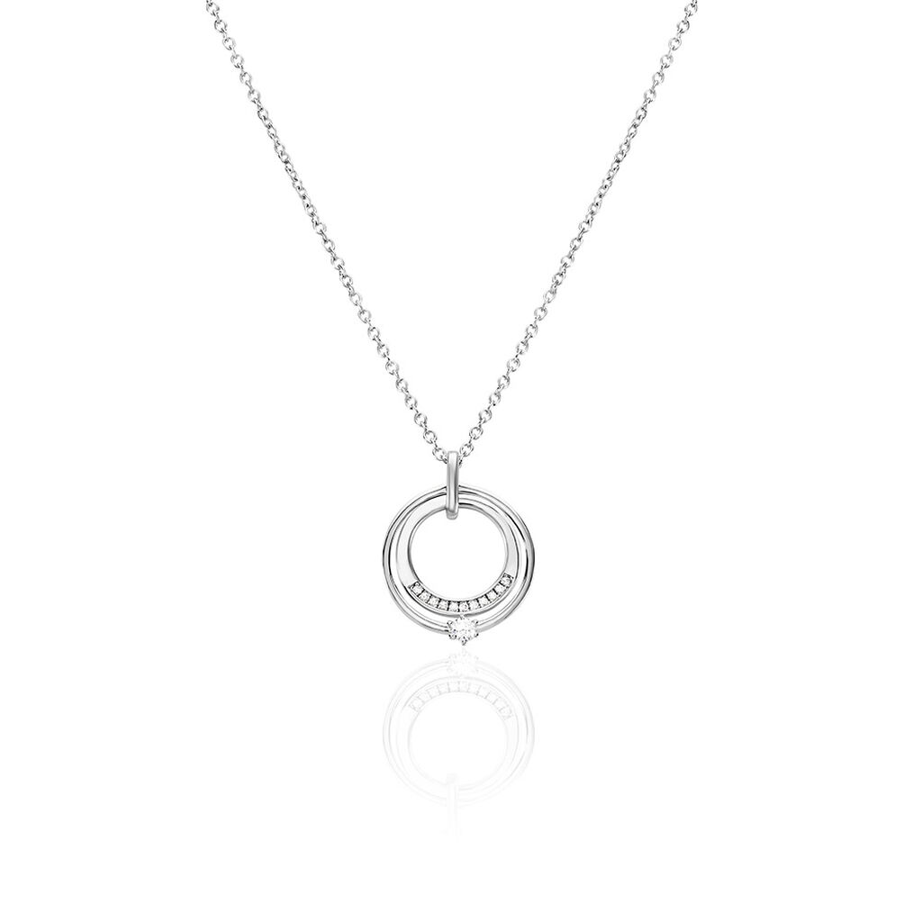 🦚 IRINA Damen Collier Silber 925 Zirkonia Weiß Kreis, Collier mit Stein