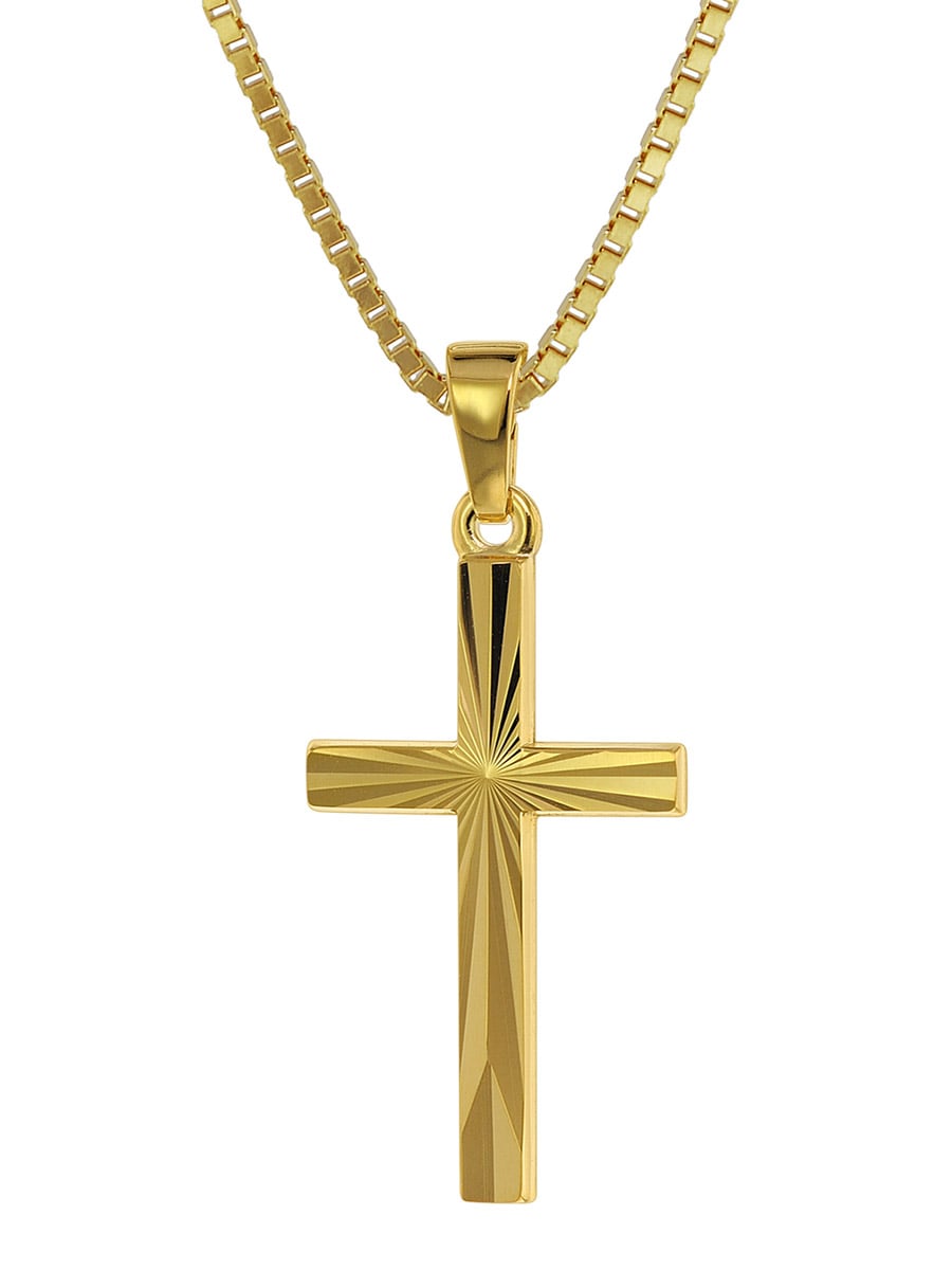 trendor 75435 Kreuz-Anhänger Gold 585 / 14K + goldplattierte Silber-Kette