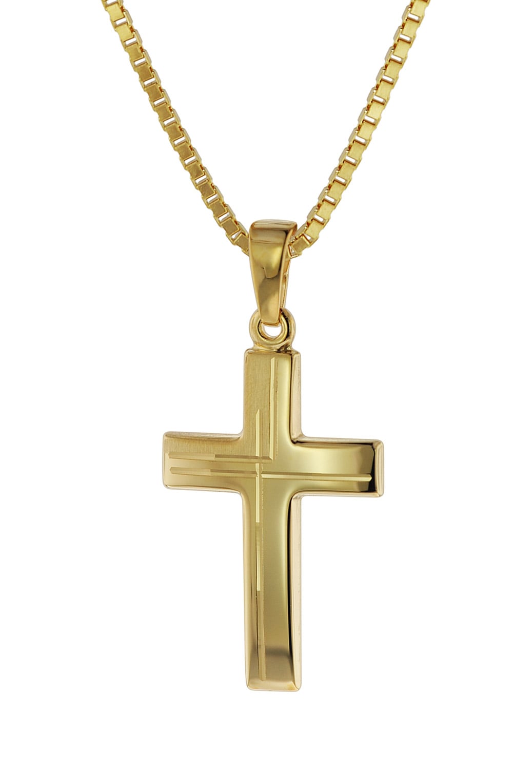 trendor 75125 Anhänger Kreuz 585 Gold (14 Karat) mit goldplattierter Kette