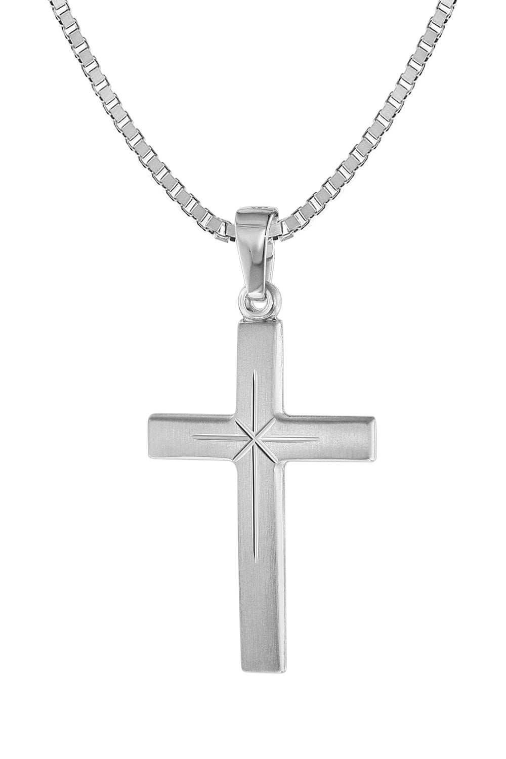 trendor 75283 Kreuz-Anhänger 24 mm Weißgold 585 (14 Karat) mit Silberkette