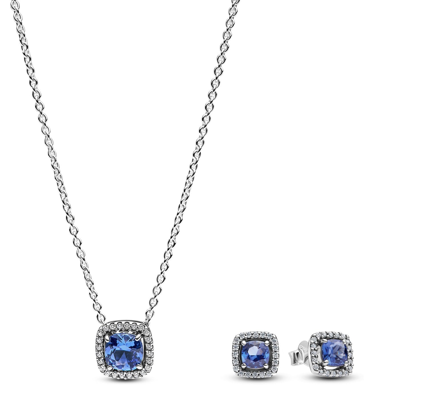 Pandora 68616 Damen-Schmuckset Kette + Ohrstecker Funkelndes Quadrat Blau