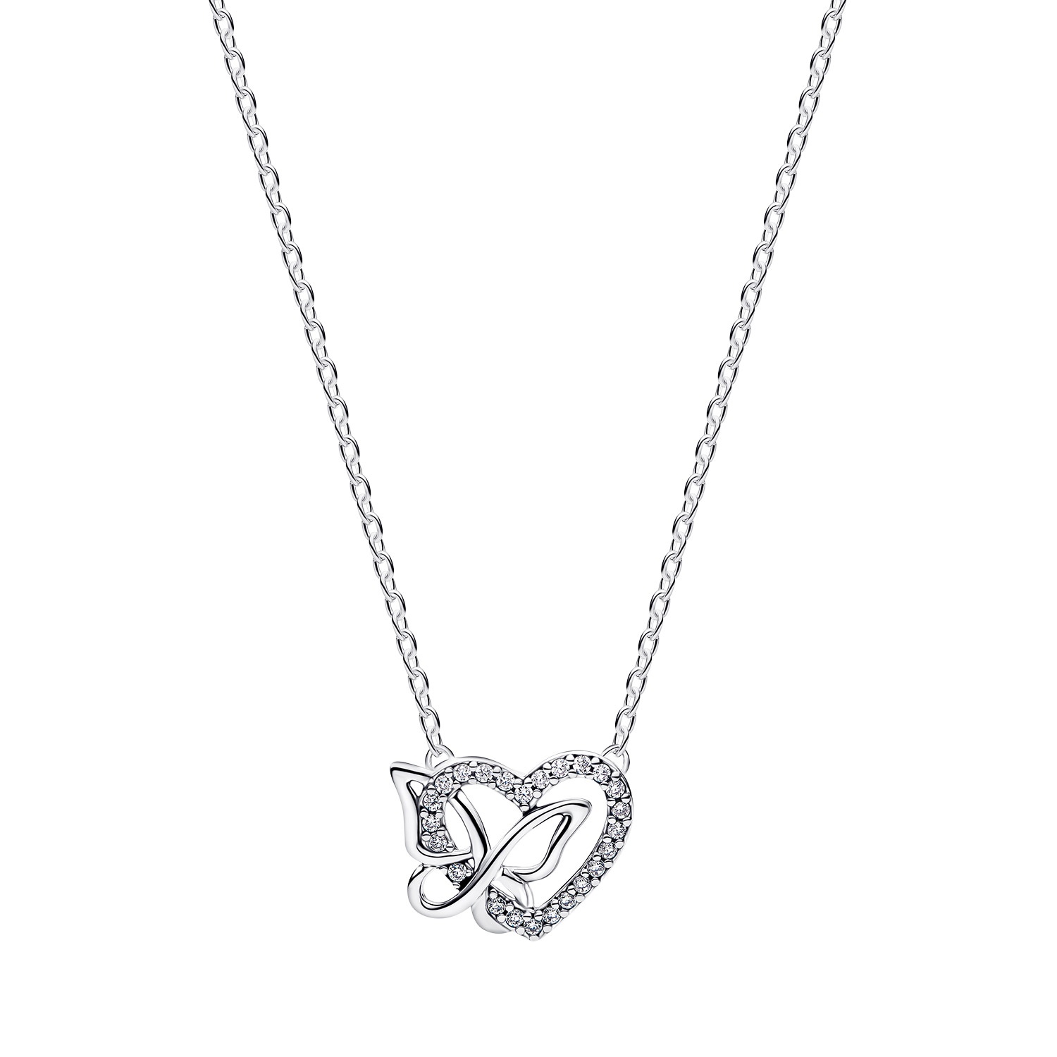 Pandora 394477C01 Damencollier Silber Verschlungenes Herz & Schmetterling