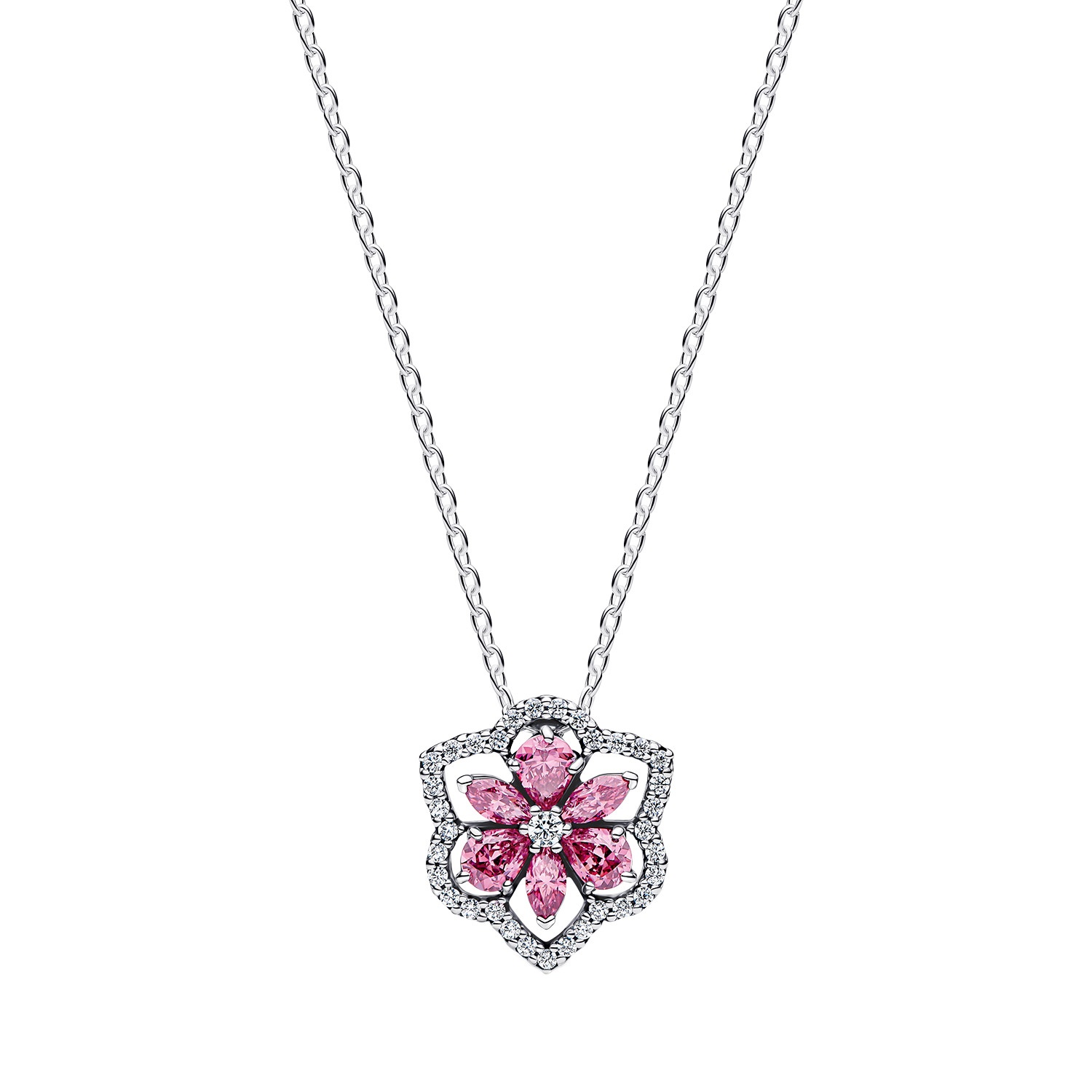 Pandora 394576C01 Damenhalskette Silber Funkelndes Herbarium Pink