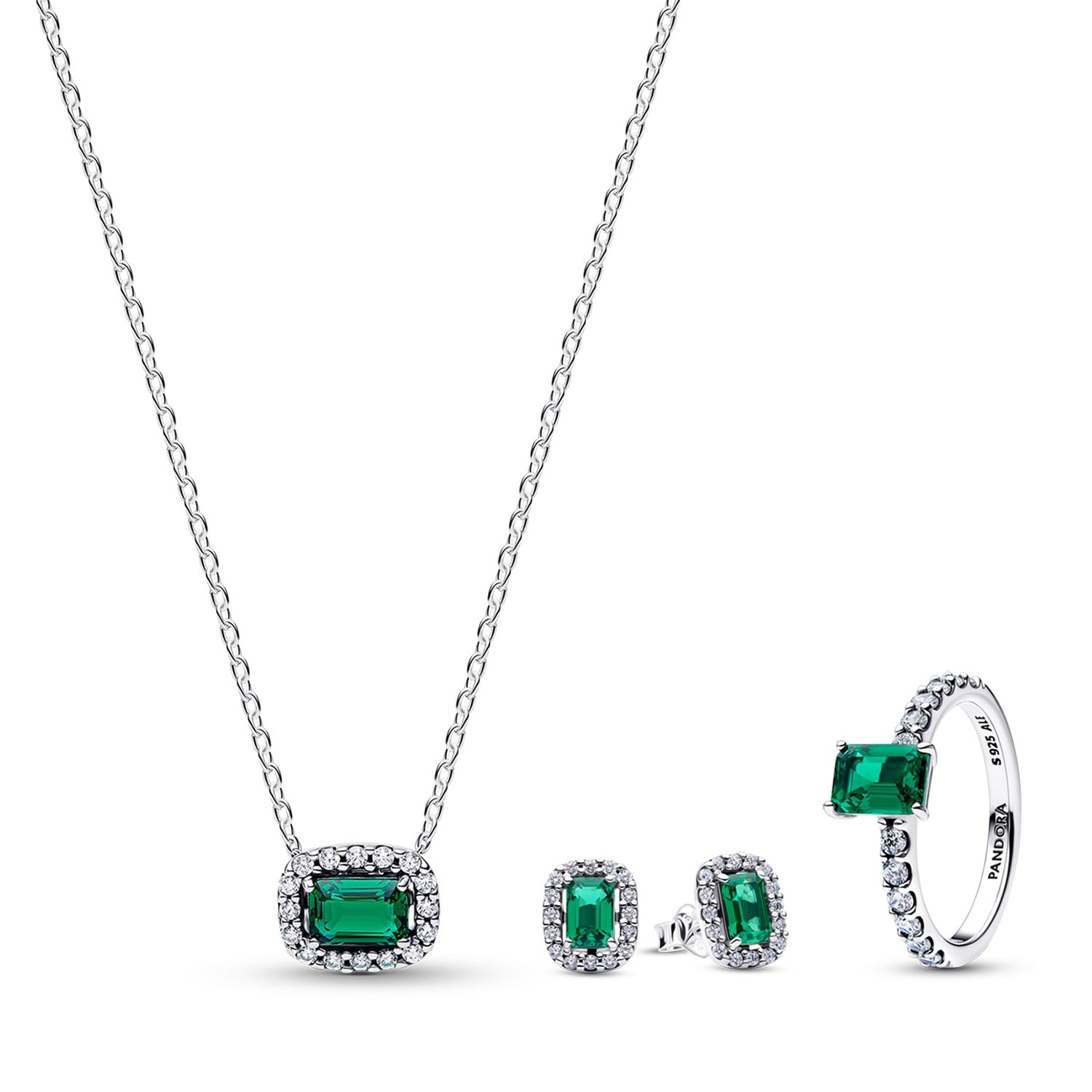 Pandora 21783 Damen Schmuck-Set Kette, Ohrringe und Ring Funkelndes Grün