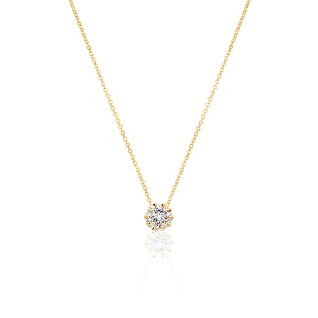 🦚 ALLYSON Damen Collier Gold Bicolor Gelb/Silber 585 (14 Karat) Diamant Weiß 0,040 ct Rosette, Collier mit Stein