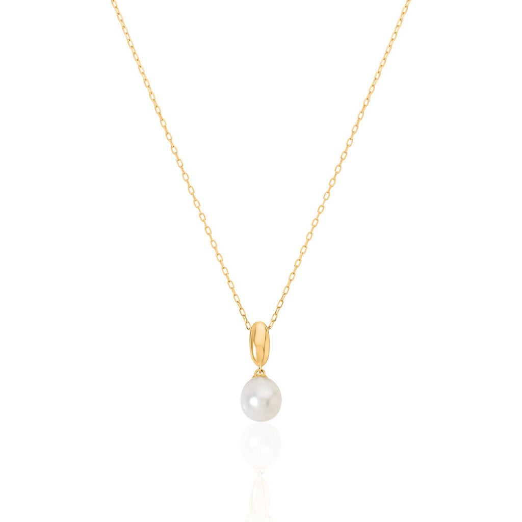 🦚 JESSKA Damen Collier Gold 585 (14 Karat) Zuchtperle Weiß B 1 mm, Collier mit Stein