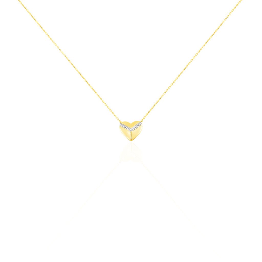 🦚 HERZ FULL Damen Collier Gold 375 (9 Karat) Diamant Weiß 0,03 ct Herz, Collier mit Stein