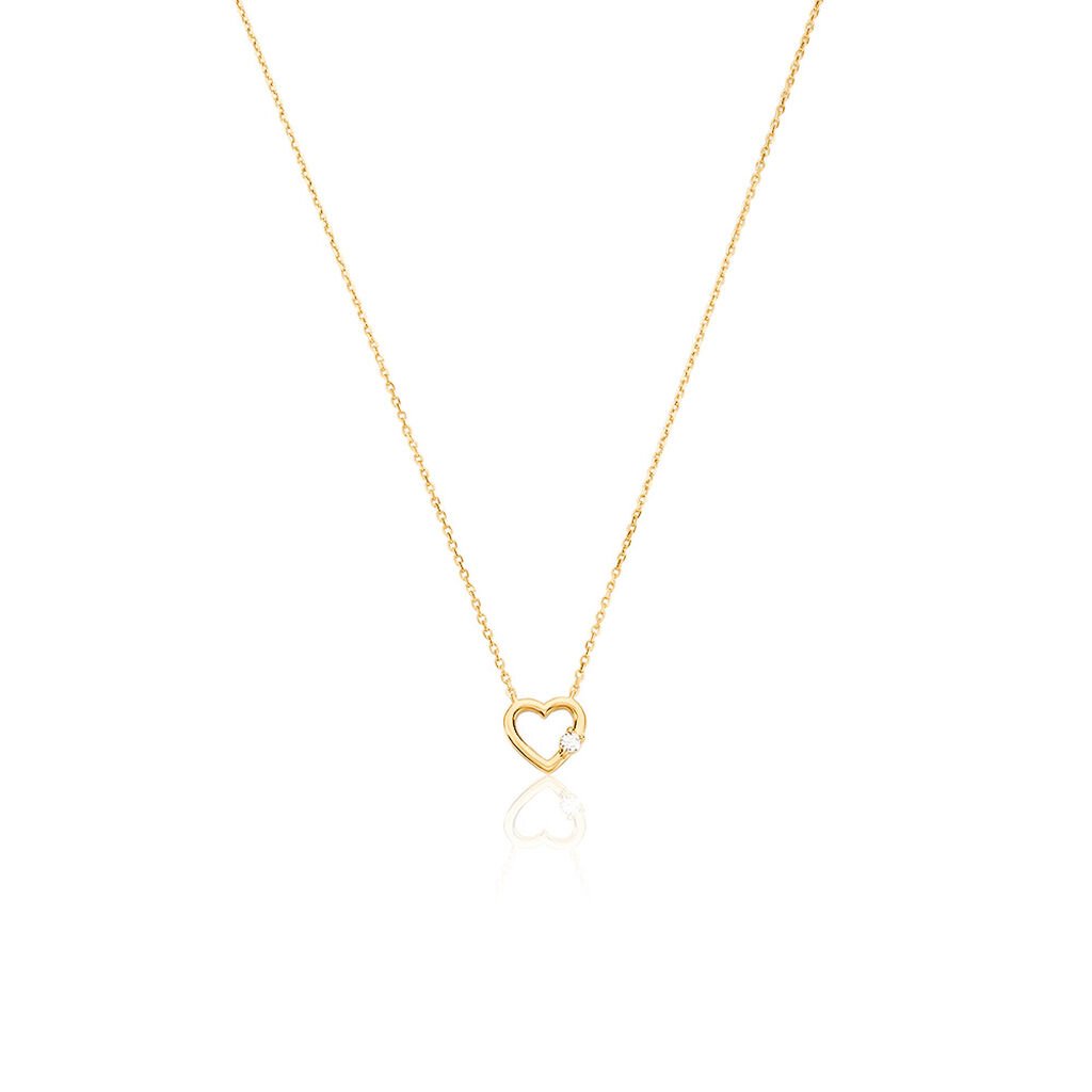 🦚 AMARI Damen Collier Gold 375 (9 Karat) Synthetischer Diamant Weiß 0,020 ct Herz, Collier mit Stein