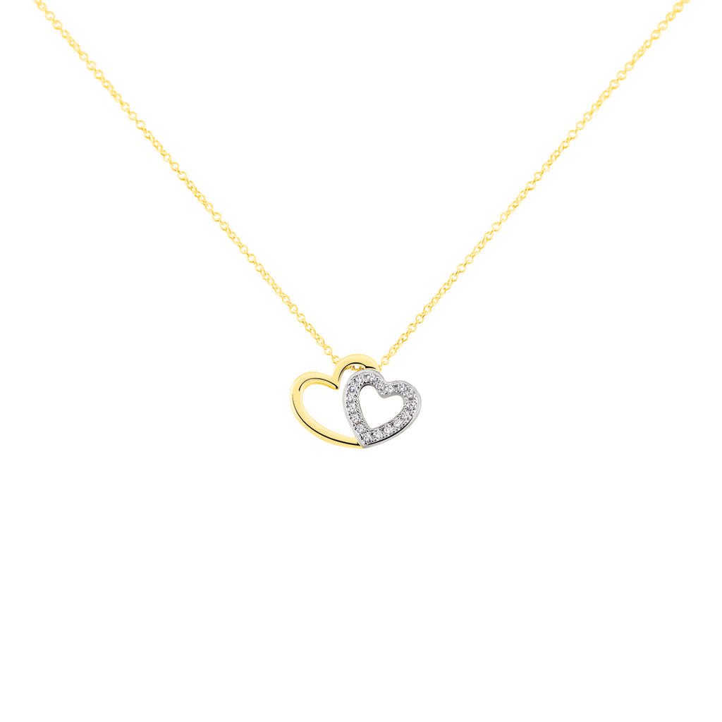🦚 HERZ Damen Collier Gold Bicolor 375 (9 Karat) Zirkonia Weiß 0,14 ct Herz, Collier mit Stein