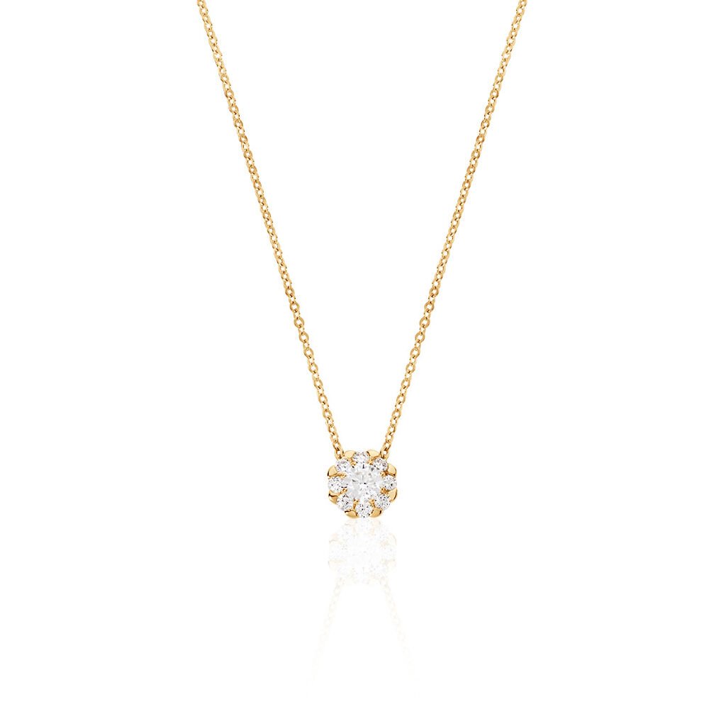 🦚 TIRA Damen Collier Gold 375 (9 Karat) Zirkonia Weiß 0,08 ct, Collier mit Stein