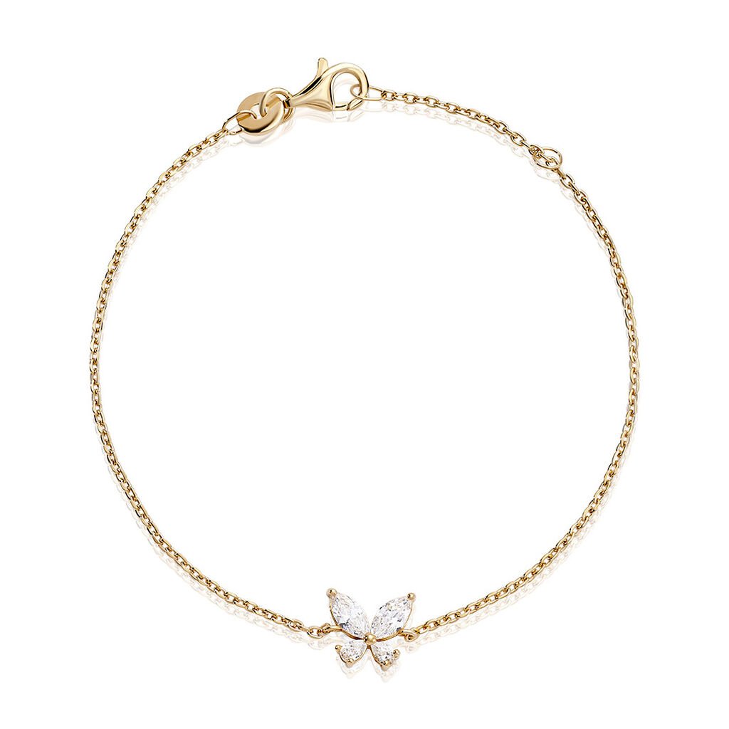 🦚 AMIRI Damen Armband Vergoldet 750 Zirkonia Weiß Schmetterling, Armband mit Stein