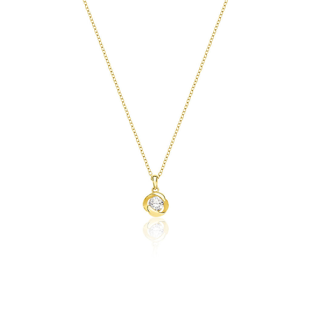 🦚 LUCY Damen Collier Silber vergoldet 925 Zirkonia Weiß 0,87 ct Blume, Collier mit Stein