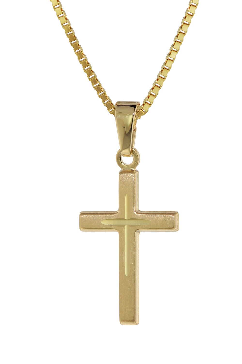trendor 75274 Kreuz-Anhänger Gold 333 8 Kt. + Goldplattierte Silber-Halskette