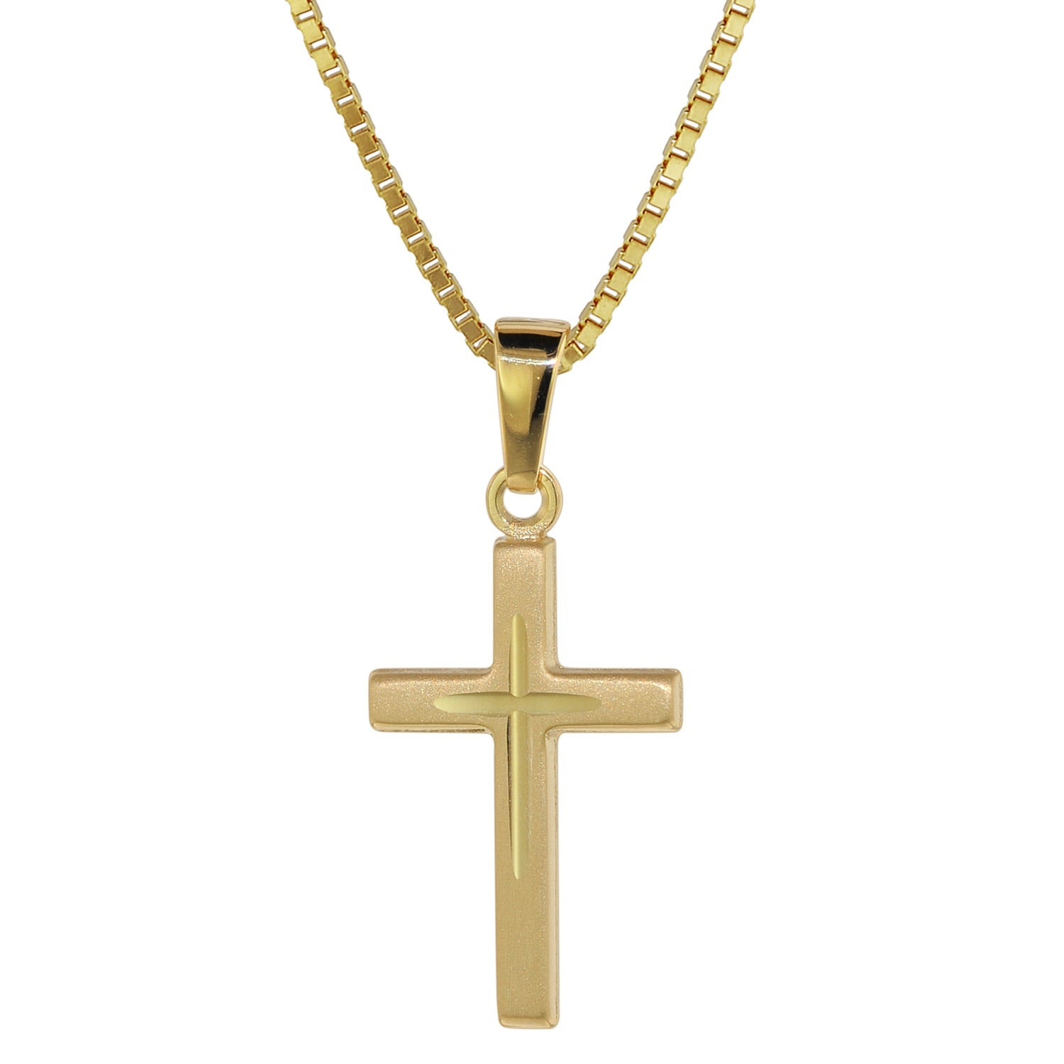 trendor 75276 Kreuz-Anhänger Gold 585 (14 Kt.) + Goldplattierte Kette