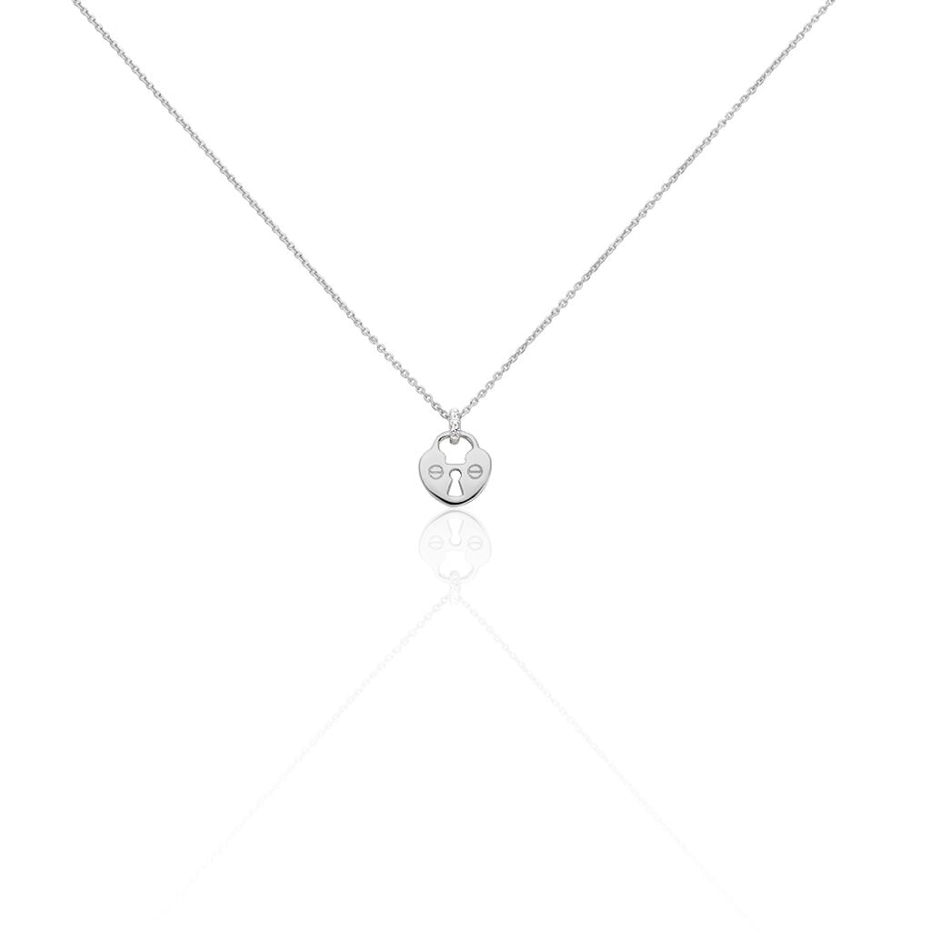🦚 Damen Collier Weißgold 375 (9 Karat) Zirkonia Weiß Schloss, Collier mit Stein Unkategorisiert online kaufen