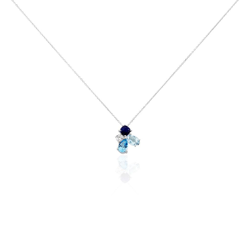 🦚 DAURINE Damen Collier Weißgold 375 (9 Karat) Topas Blau 0,57 ct B 0,7 mm, Collier mit Stein Unkategorisiert online kaufen