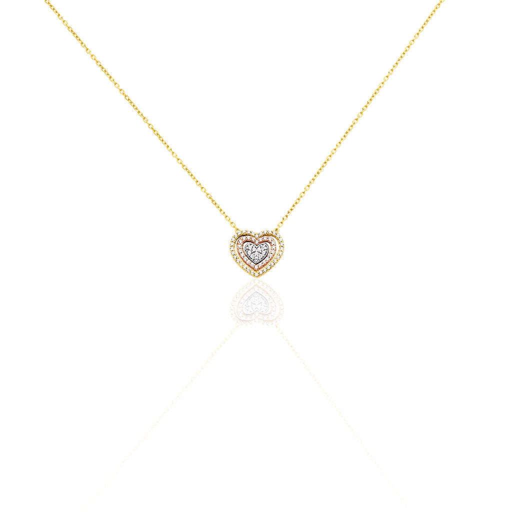 🦚 HERZ Damen Collier Gold Tricolor 375 (9 Karat) Zirkonia Weiß Herz, Collier mit Stein Unkategorisiert online kaufen