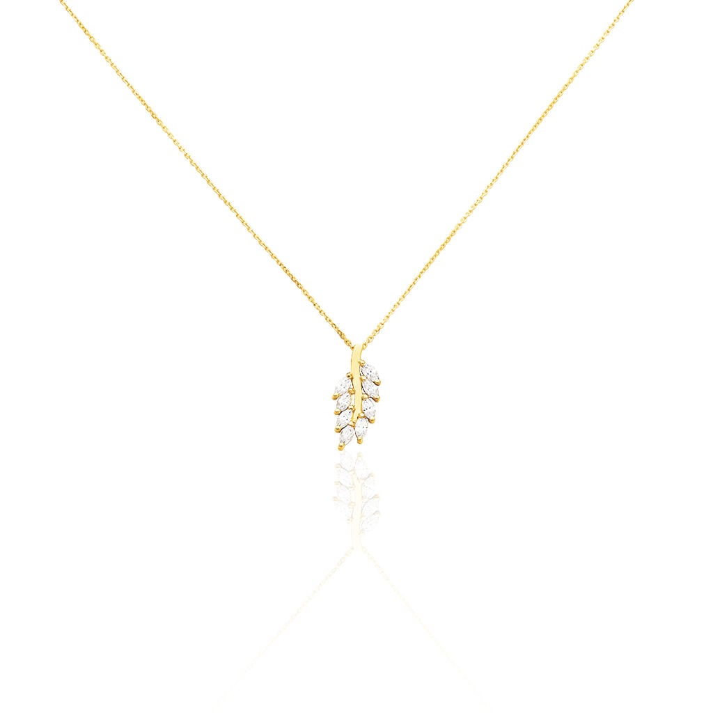🦚 HINNA Damen Collier Gold 375 (9 Karat) Zirkonia Weiß 1 ct Blatt, Collier mit Stein Unkategorisiert online kaufen