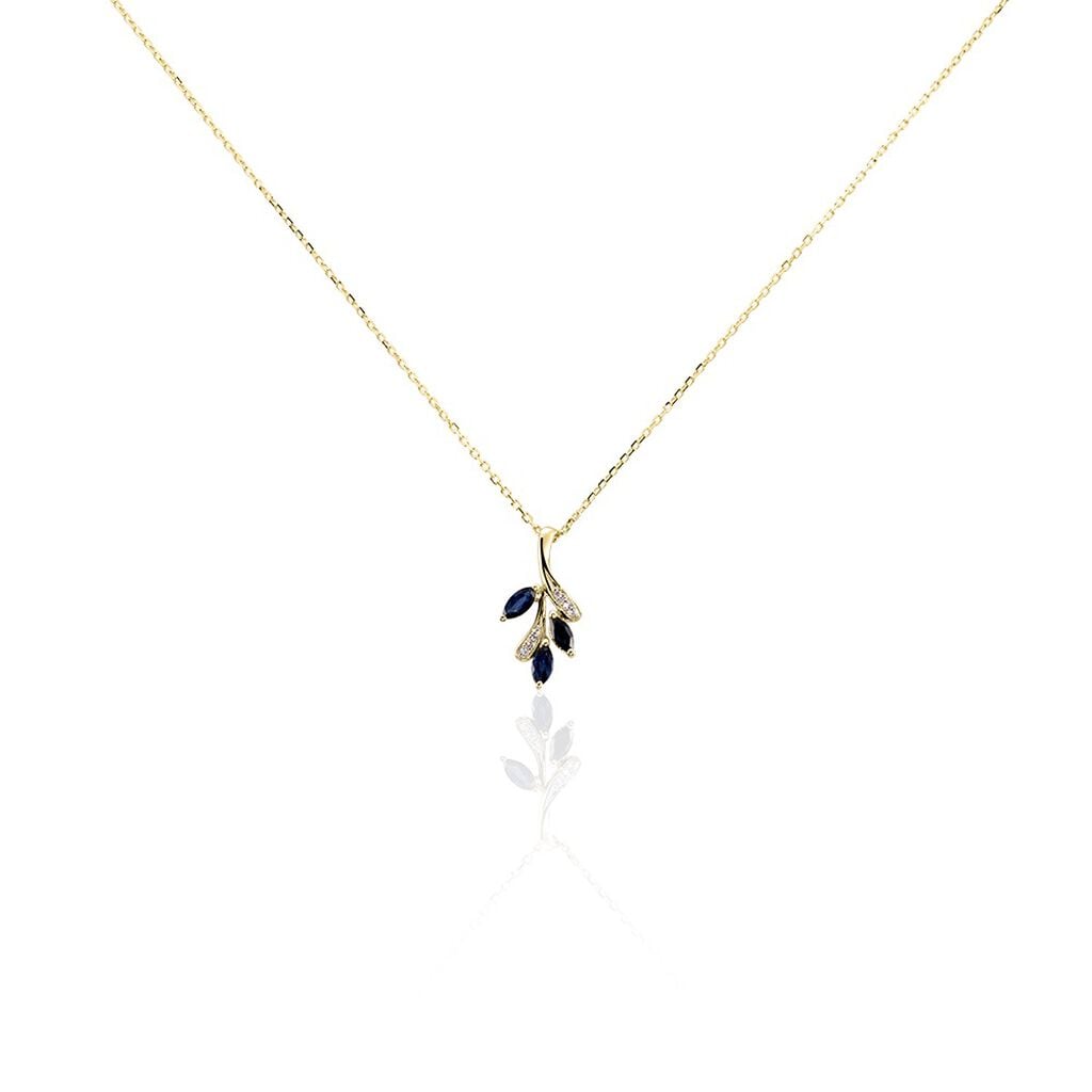🦚 IRISA Damen Collier Gold 375 (9 Karat) Saphir Blau 0,4 ct Blatt, Collier mit Stein Unkategorisiert online kaufen