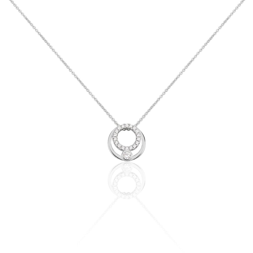 🦚 LAURA Damen Collier Weißgold 375 (9 Karat) Zirkonia Weiß 0,21 ct Kreis, Collier mit Stein Unkategorisiert online kaufen